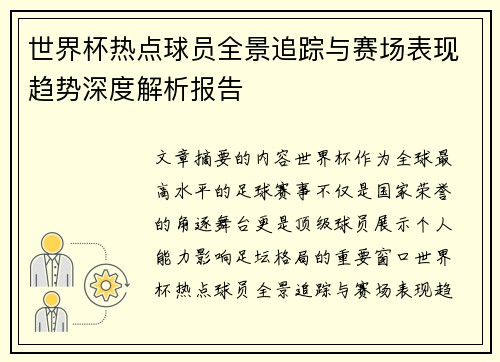 世界杯热点球员全景追踪与赛场表现趋势深度解析报告